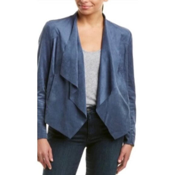 Kut Blue Suede Jacket Blue Open Draped Faux Suede Fall Trendy Stretchy Small - Picture 1 of 9